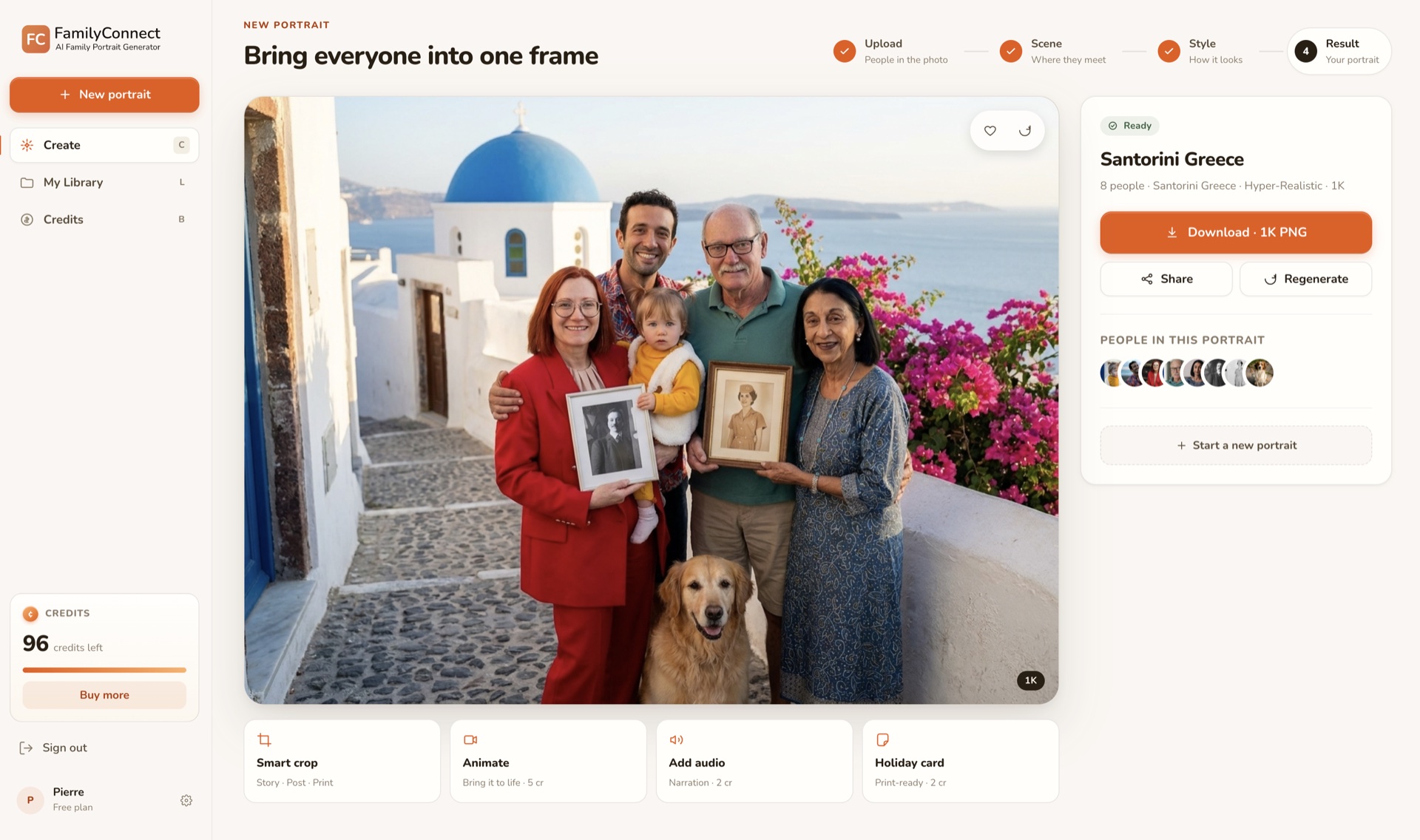 FamilyConnect — AI family portrait generator app, generated portrait result