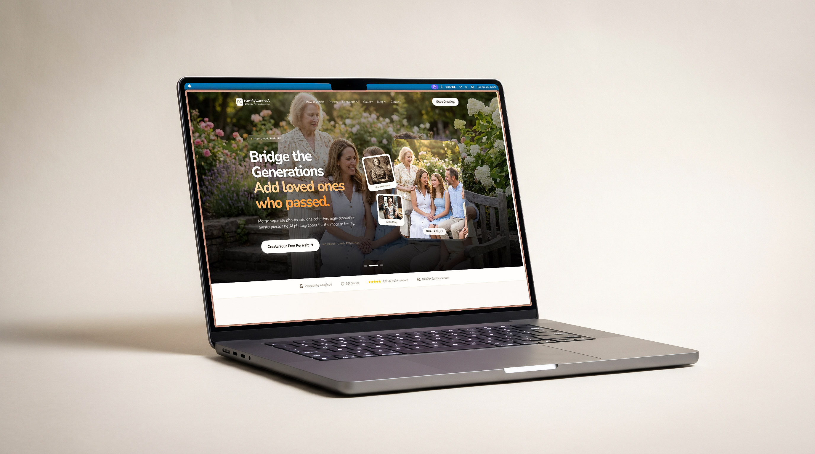 FamilyConnect — AI family portrait generator interface